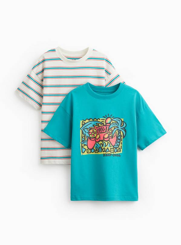 Gaming & Stripe Print T-Shirts 2 Pack 5 years